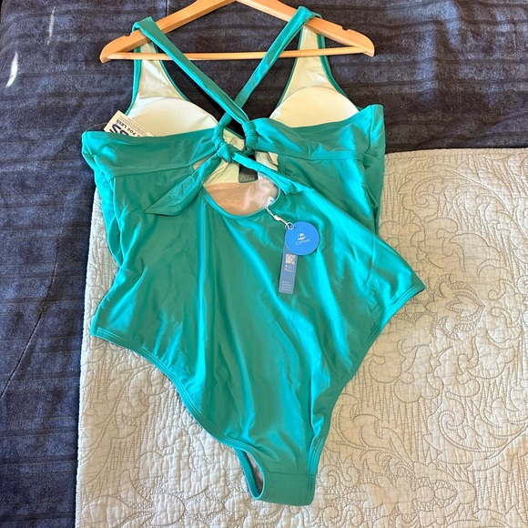 Women’s one-piece bathing suit. Turquoise CUPSHE. NWT 2x. Padded. Tie-back. - Picture 13 of 13